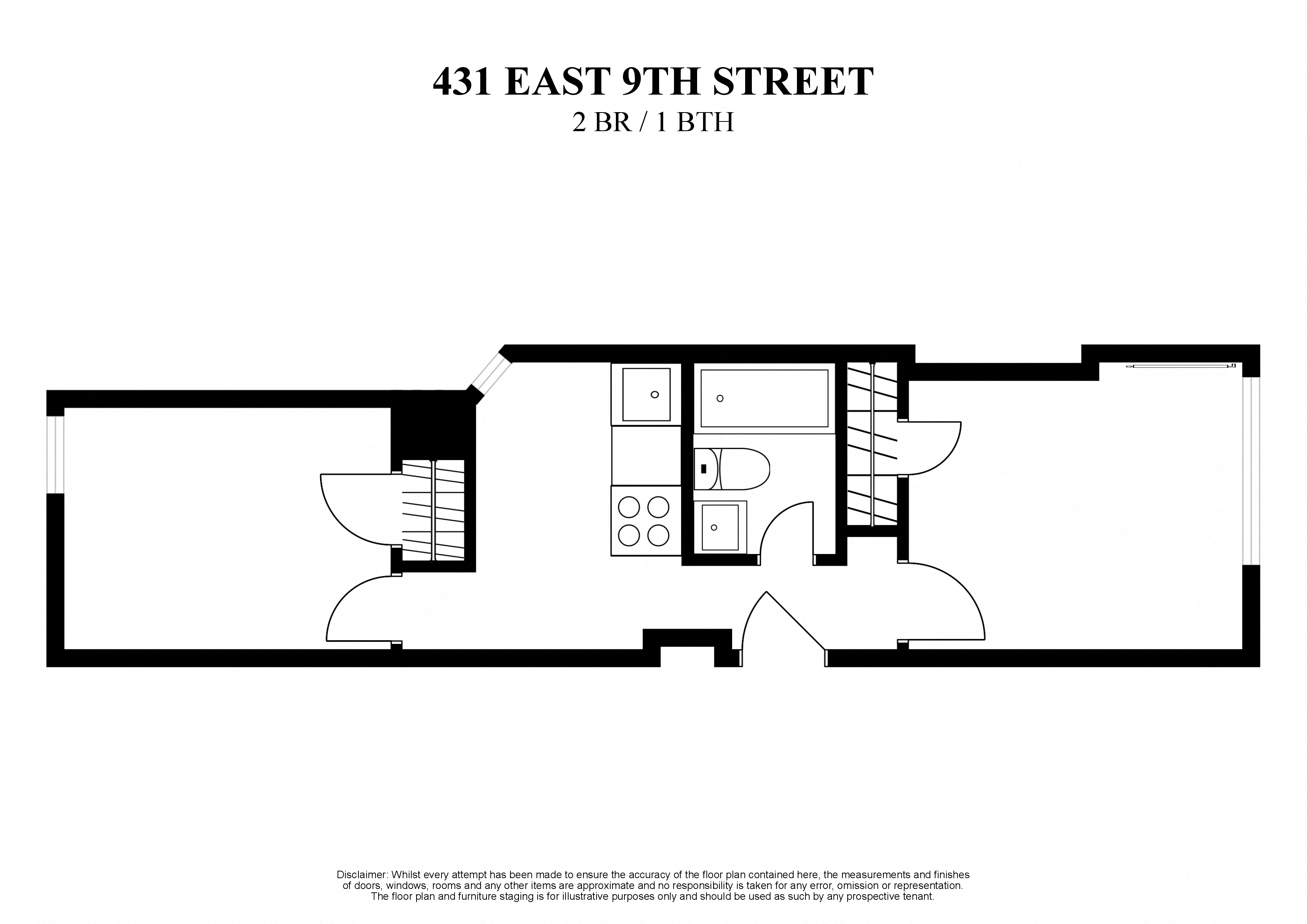 Floor plan for 2 beds, 1 bath